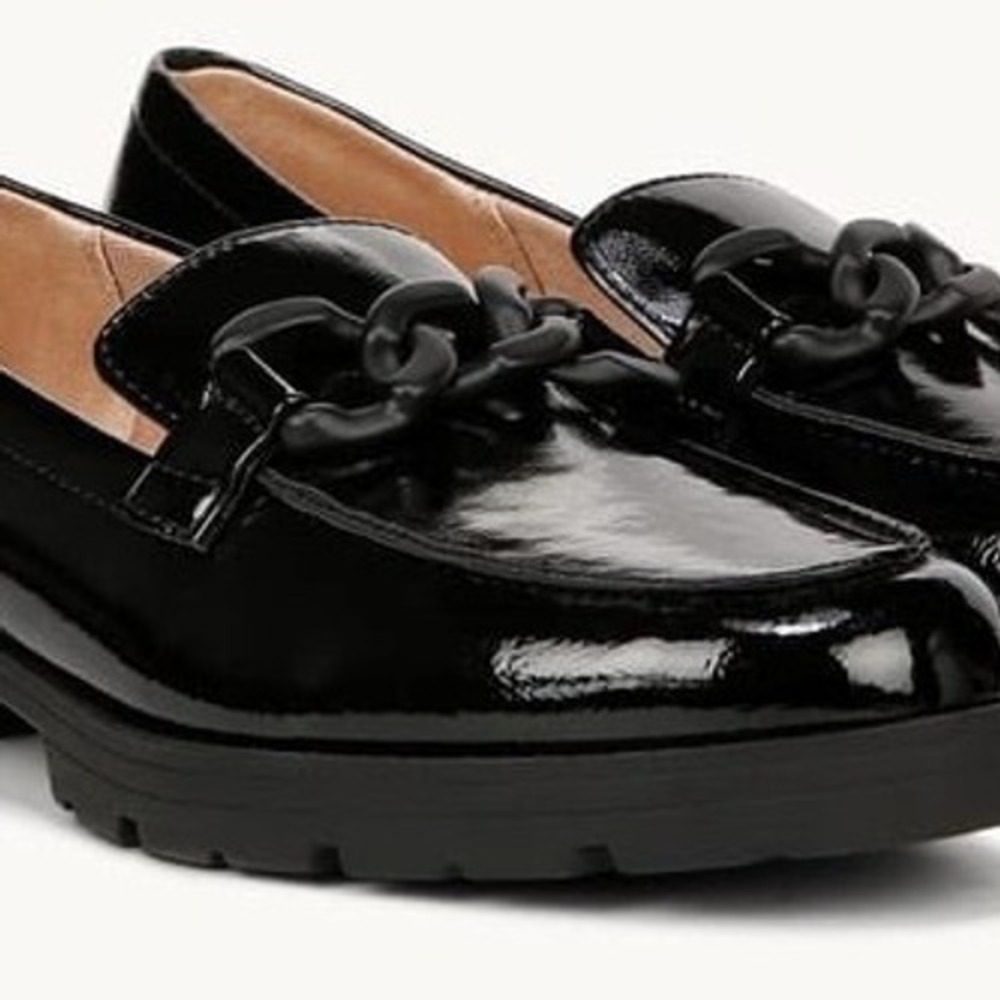 LifeStride London 2 Black Crinkle Chain Loafer Lug Sole Shoes 7.5W WIDE New - Picture 11 of 11